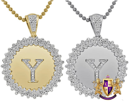 Real Genuine Authentic Diamond 0.85 Cwt. Initial Letter Alphabet "Y" Round Flower Pendent Charm Chain Set 1.65''