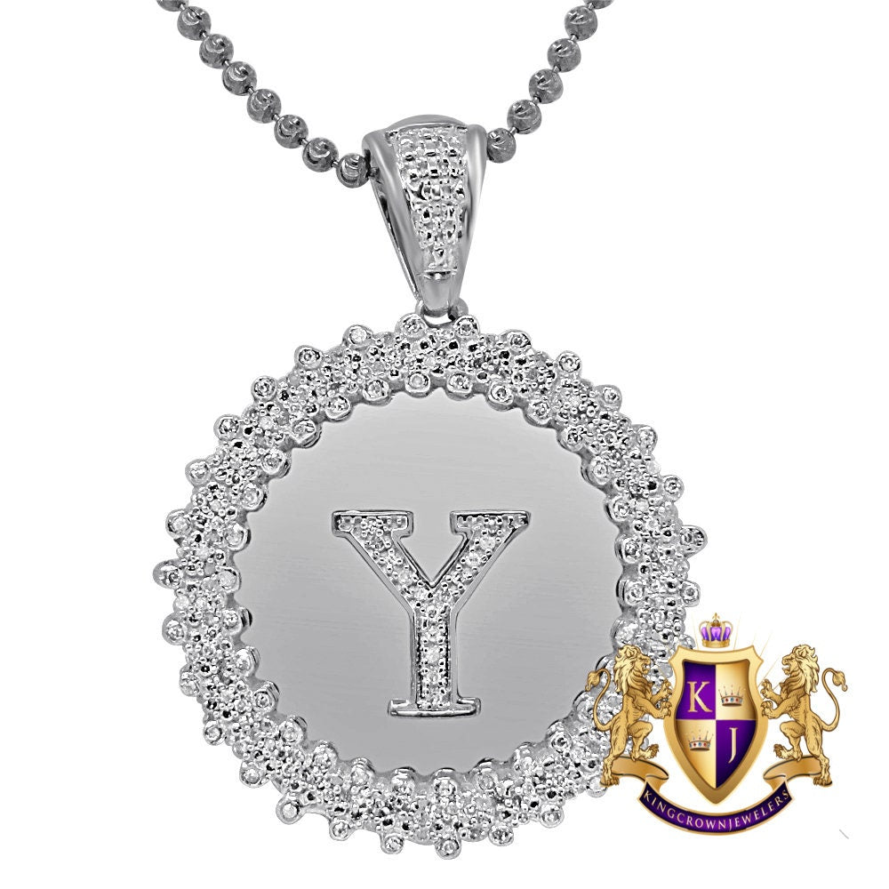 Real Genuine Authentic Diamond 0.85 Cwt. Initial Letter Alphabet "Y" Round Flower Pendent Charm Chain Set 1.65''