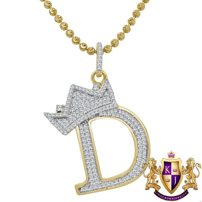Real Yellow Gold Sterling Silver Simulated Initial Letter Crown Alphabet A-Z Pendent Charm Chain Set