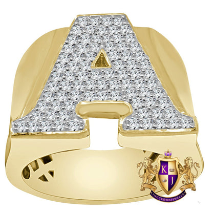 Men's Real Genuine Sterling Silver 2.00 Ct. Simulated Diamond 14K Gold Over Initial Letter Alphabet Ring Band 20mm (Adjustable 10 Up To 11 )