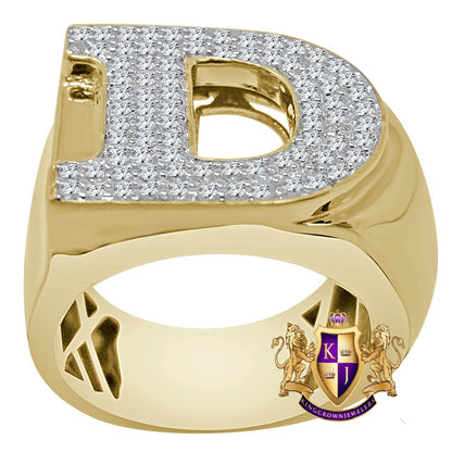 Men's Real Genuine Sterling Silver 2.00 Ct. Simulated Diamond 14K Gold Over Initial Letter Alphabet Ring Band 20mm (Adjustable 10 Up To 11 )