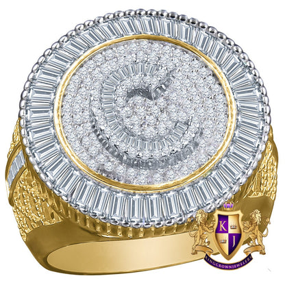 Men's Baguette Real Yellow Gold Sterling Silver Simulated Diamond Initial Letter Alphabet Ring Band (Adjustable 10 Up To 12 )