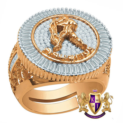 Real Sterling Silver Baguette Men's 14K Rose Gold Finish Simulated Diamond Zodiac Sign Astrology Ring Band (Adjustable 10 Up To 12 )