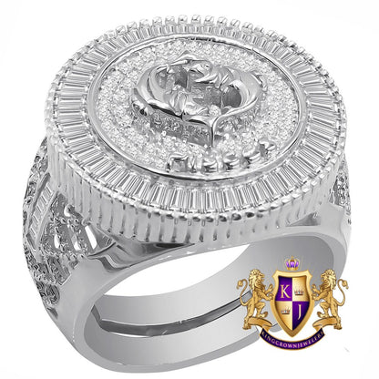 Real Sterling Silver Baguette Men's 14K White Gold Finish Simulated Diamond Zodiac Sign Astrology Ring Band (Adjustable 10 Up To 12 )