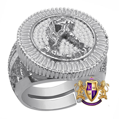 Real Sterling Silver Baguette Men's 14K White Gold Finish Simulated Diamond Zodiac Sign Astrology Ring Band (Adjustable 10 Up To 12 )