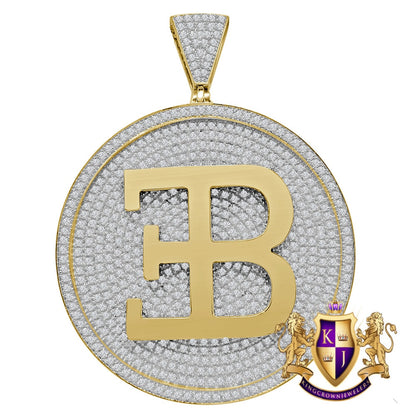 Men's Big XL 3'' Real Yellow Gold Sterling Silver Luxury Car Custom Pendant Simulated Diamond Medallion Charm