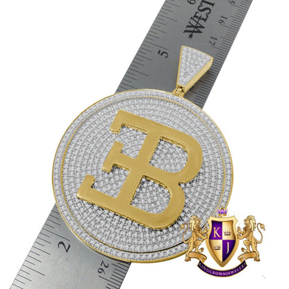 Men's Big XL 3'' Real Yellow Gold Sterling Silver Luxury Car Custom Pendant Simulated Diamond Medallion Charm
