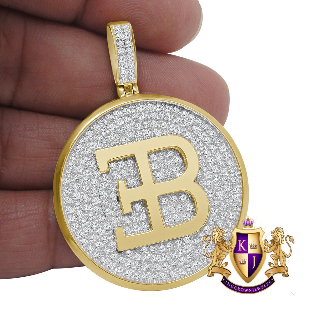 Real Sterling Silver Yellow Gold Finish Simulated Diamond Custom Designer Car Pendent Charm 2''