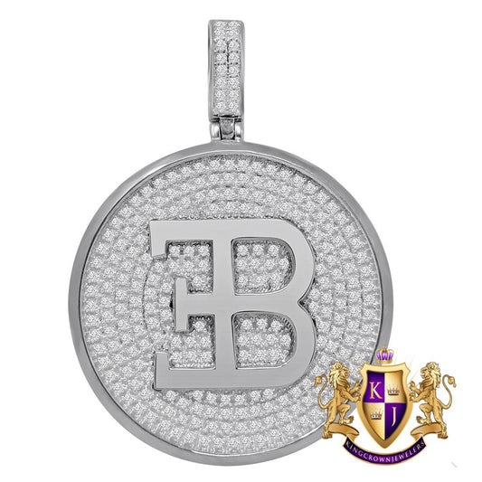 Real Sterling Silver White Gold Finish Simulated Diamond Custom Designer Car Pendent Charm 2''