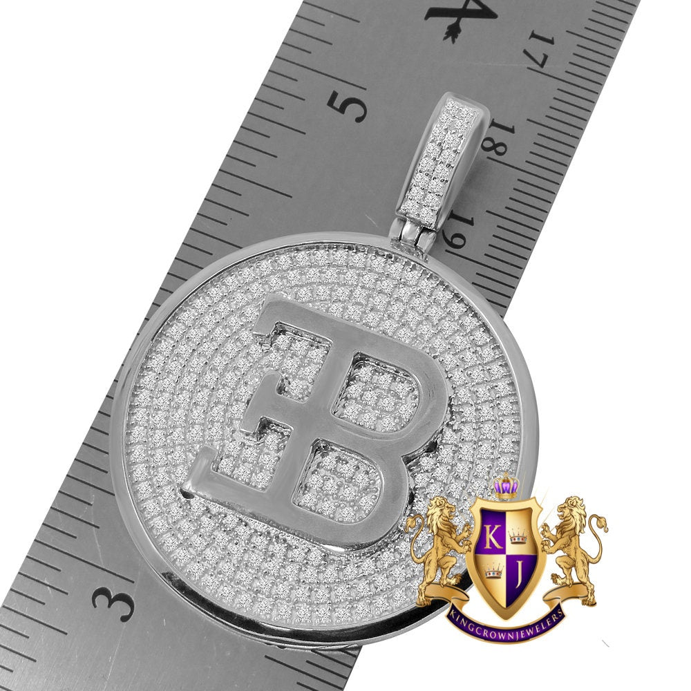 Real Sterling Silver White Gold Finish Simulated Diamond Custom Designer Car Pendent Charm 2''