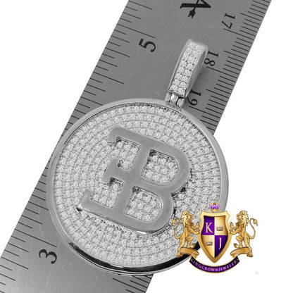 Real Sterling Silver White Gold Finish Simulated Diamond Custom Designer Car Pendent Charm 2''