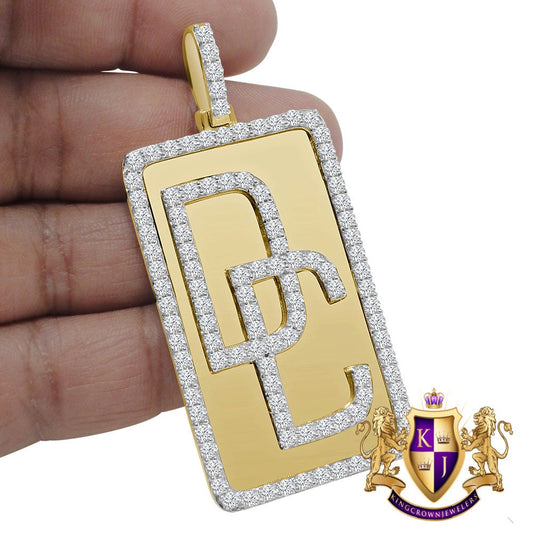 Real Yellow Gold Sterling Silver Simulated Diamond Dream Chaser Frame Dog Tag Pendant Custom Charm 2.75''