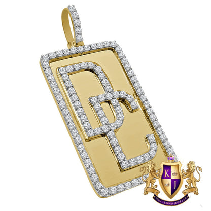 Real Yellow Gold Sterling Silver Simulated Diamond Dream Chaser Frame Dog Tag Pendant Custom Charm 2.75''