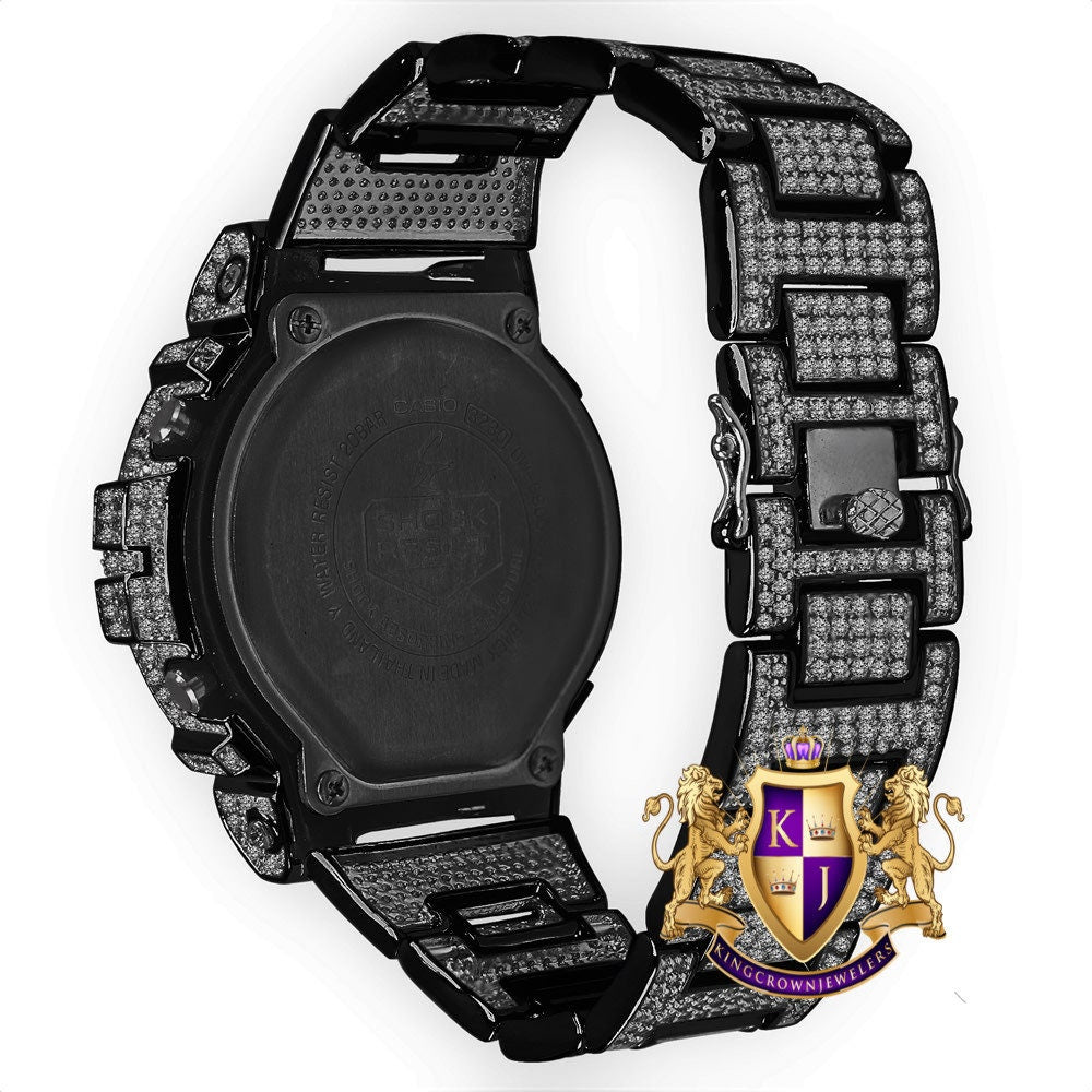 Black Gold Finish Men's Exclusive Custom Time Piece Solitaire Rainbow Multi Tone Casio G Shock DW-6900 Watch