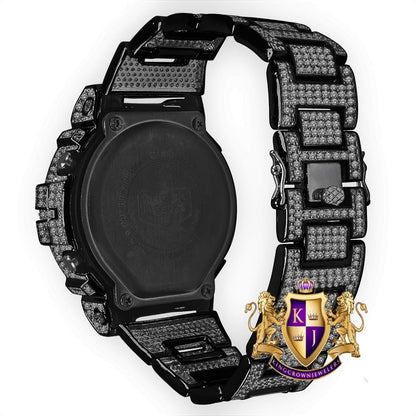Black Gold Finish Men's Exclusive Custom Time Piece Solitaire Rainbow Multi Tone Casio G Shock DW-6900 Watch