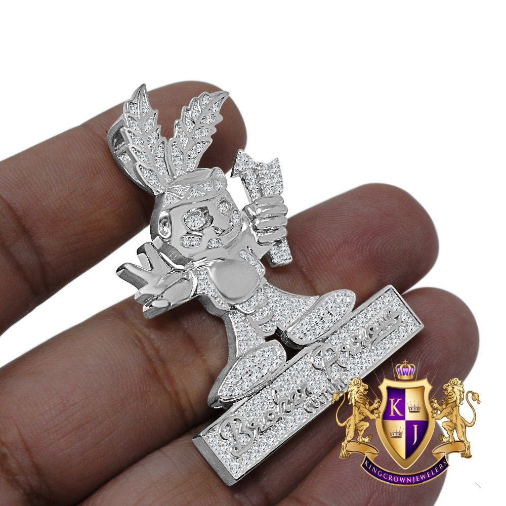 14K White Gold Over Real Sterling Silver Simulated Diamond "Broken Arrow Culture" Pendent Charm