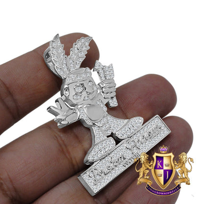 14K White Gold Over Real Sterling Silver Simulated Diamond "Broken Arrow Culture" Pendent Charm