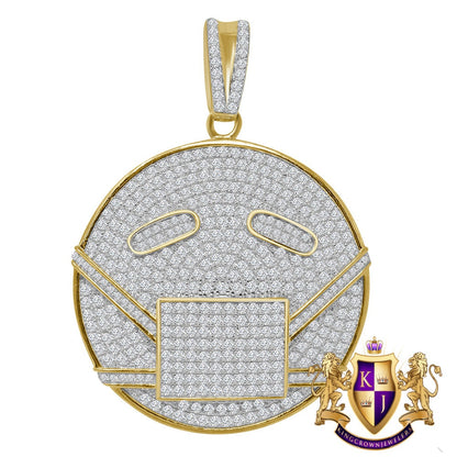 Men's Real Sterling Silver 14K Gold Finish Simulated Diamond Masked Face Emoji Charm Custom Pendent