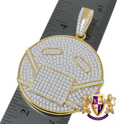 Men's Real Sterling Silver 14K Gold Finish Simulated Diamond Masked Face Emoji Charm Custom Pendent