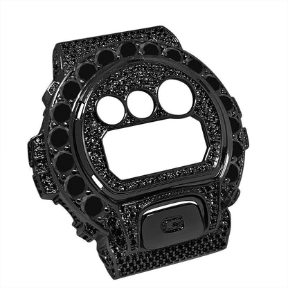 Solitaire Black Gold G Shock DW-6900 Simulated Diamond Watch Custom Cover Case Face Plate + Bezel + G Button 3 Piece Set