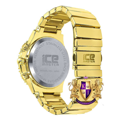 Roman Face Men's Solid Stainless Steel Back 18k Gold Finish Water Resistance Simulated Diamond Metal Watch