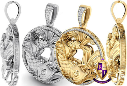 Real Genuine Authentic Diamond Pisces Fish Zodiac Lucky Sign Astrology Horoscope 3D Pendent Charm 10K Gold Finish