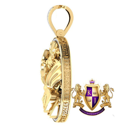 Real Genuine Authentic Diamond Pisces Fish Zodiac Lucky Sign Astrology Horoscope 3D Pendent Charm 10K Gold Finish