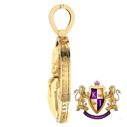 Real Genuine Authentic Diamond Virgo Zodiac Lucky Sign Astrology Horoscope 3D Pendent Charm 10K Gold Finish