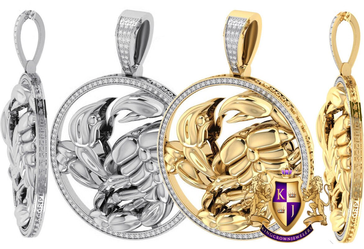 Real Genuine Authentic Diamond Scorpio Scorpion Zodiac Lucky Sign Astrology Horoscope 3D Pendent Charm 10K Gold Finish