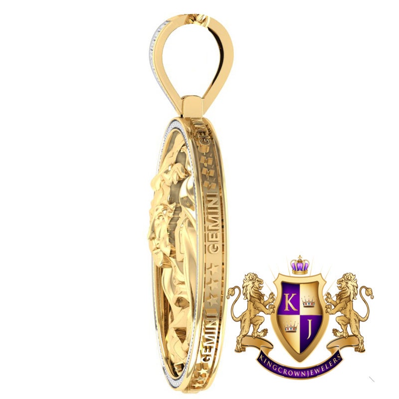 Real Genuine Authentic Diamond Gemini Twins Zodiac Lucky Sign Astrology Horoscope 3D Pendent Charm 10K Gold Finish