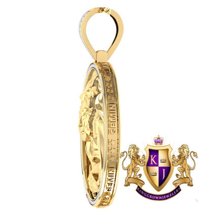 Real Genuine Authentic Diamond Gemini Twins Zodiac Lucky Sign Astrology Horoscope 3D Pendent Charm 10K Gold Finish