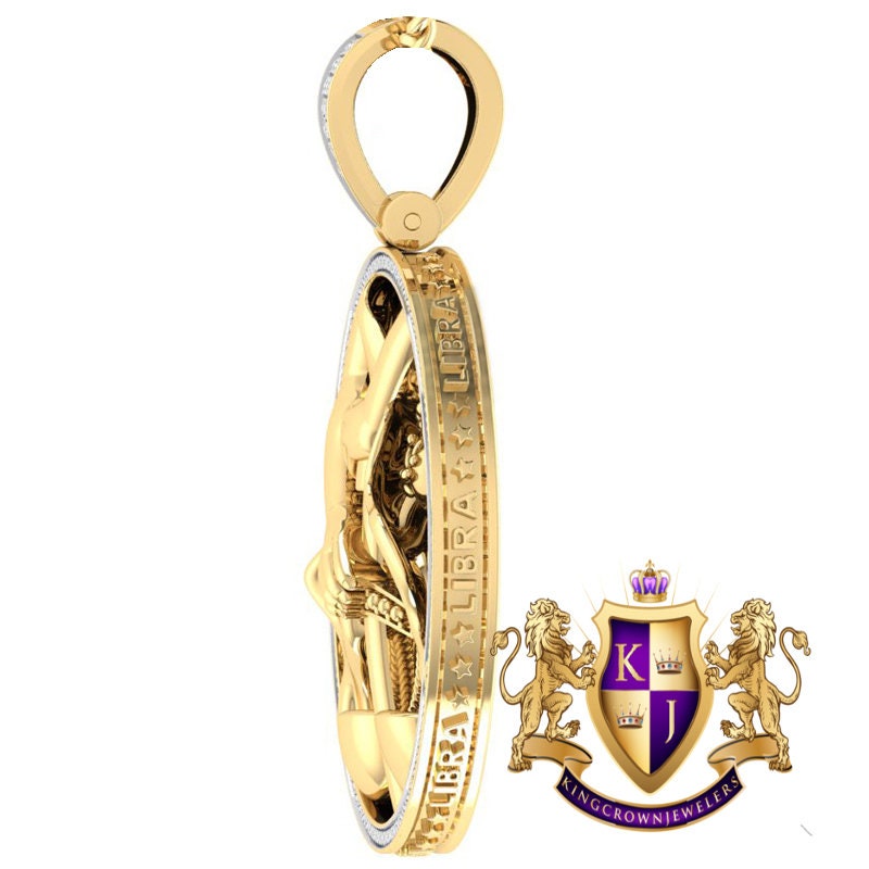 Real Genuine Authentic Diamond Libra Scales Zodiac Lucky Sign Astrology Horoscope 3D Pendent Charm 10K Gold Finish