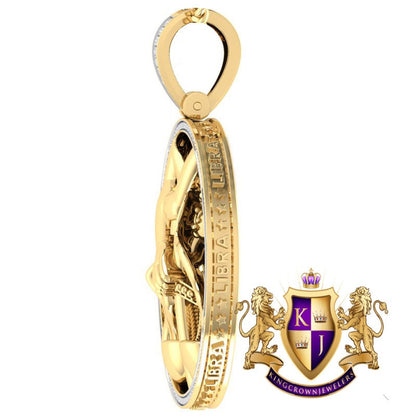Real Genuine Authentic Diamond Libra Scales Zodiac Lucky Sign Astrology Horoscope 3D Pendent Charm 10K Gold Finish