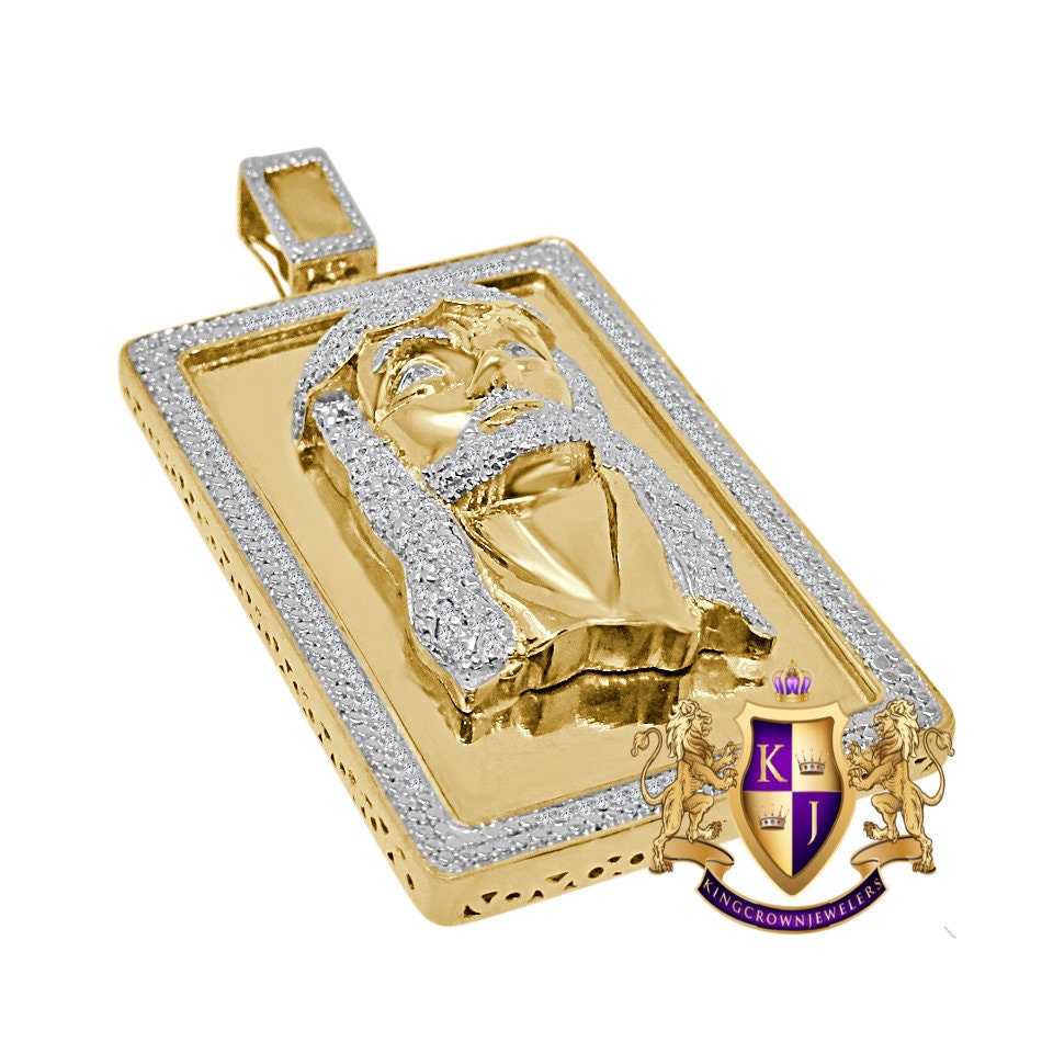 Men's Real Genuine Authentic Diamond 25+ Grams 10k Gold Finish Jesus Face Piece Frame Charm Cross Pendent 2.25''