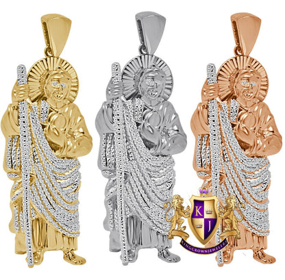 Men's Real Genuine Authentic Diamond 0.50 Cwt. 29+ Grams Saint Jude San Judas Tadeo Charm 10K Solid Gold Over Jesus Religious Pendant 2.75''