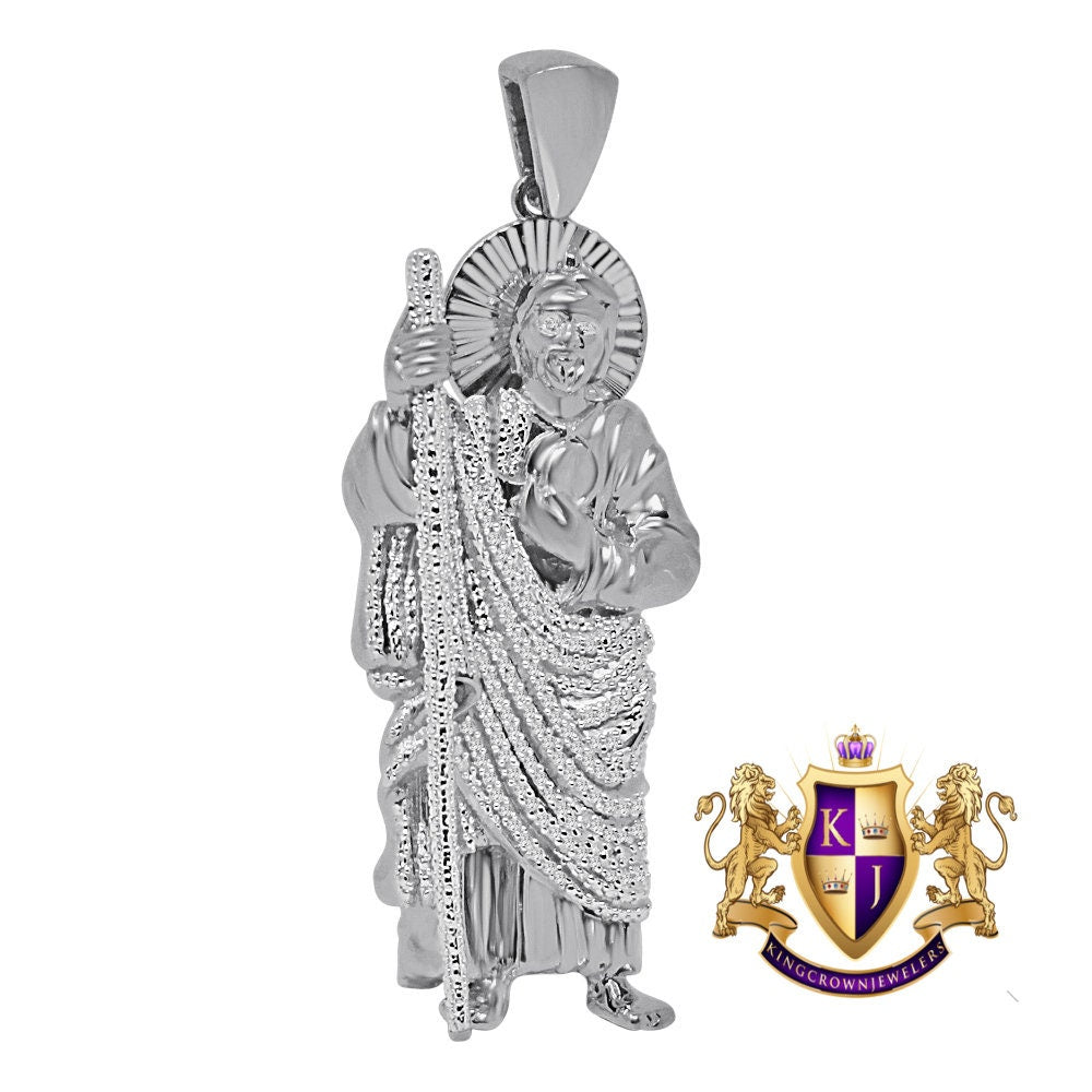 Men's Real Genuine Authentic Diamond 0.50 Cwt. 29+ Grams Saint Jude San Judas Tadeo Charm 10K Solid Gold Over Jesus Religious Pendant 2.75''