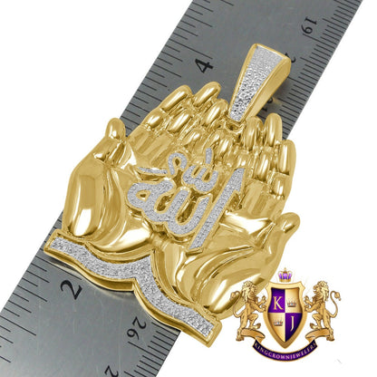 Real Genuine Authentic Natural Diamond Praying Hand Allah God Muslim Islamic Arabic Exclusive Custom Pendent 10K Gold Over Charm  23+ Grams