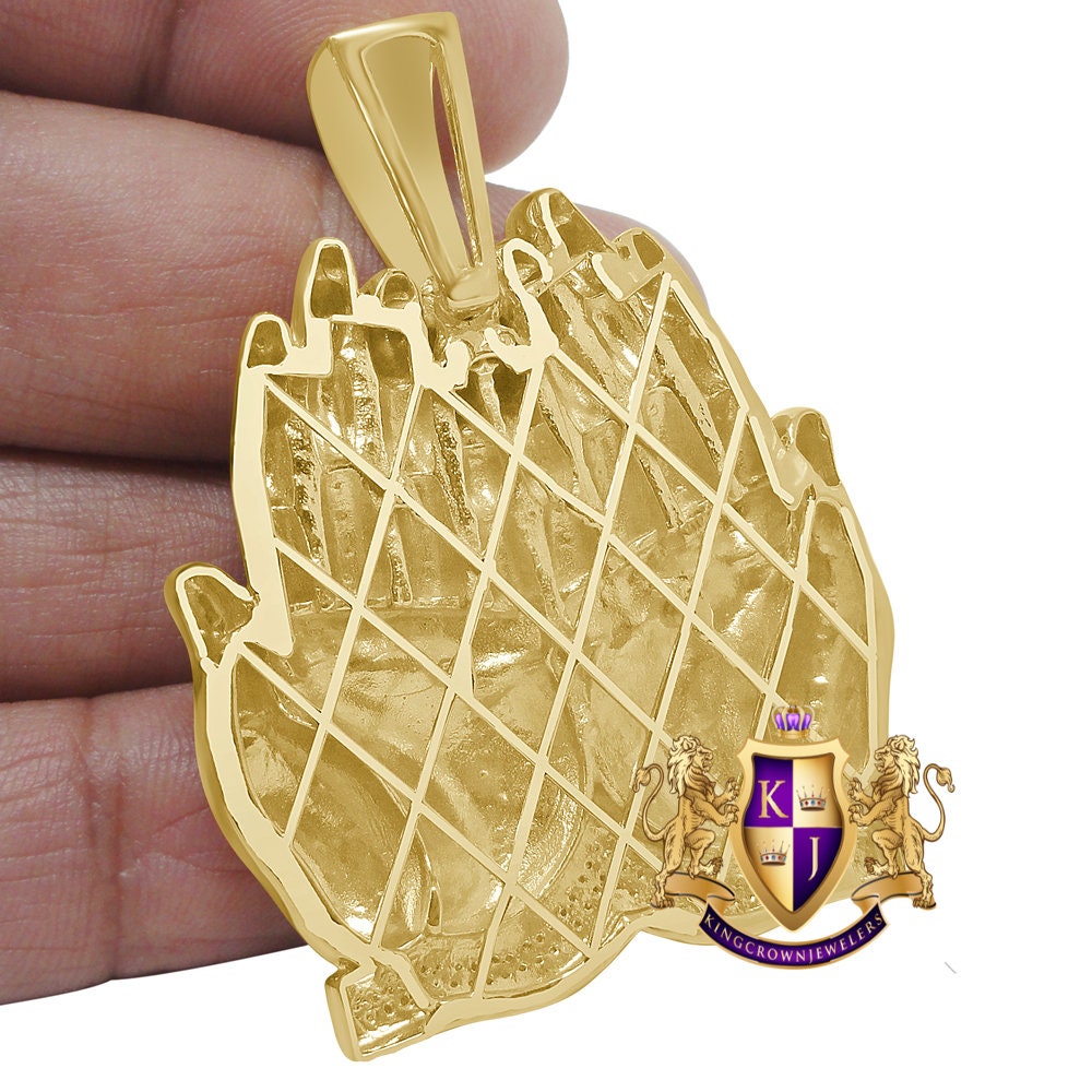 Real Genuine Authentic Natural Diamond Praying Hand Allah God Muslim Islamic Arabic Exclusive Custom Pendent 10K Gold Over Charm  23+ Grams