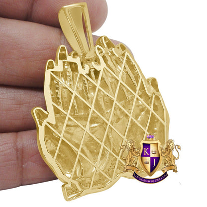Real Genuine Authentic Natural Diamond Praying Hand Allah God Muslim Islamic Arabic Exclusive Custom Pendent 10K Gold Over Charm  23+ Grams