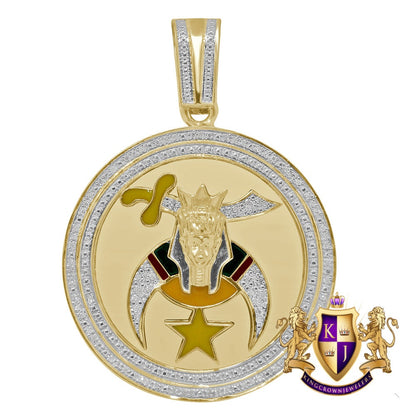 Men's Real Genuine Diamond 20+ Grams Shriners Freemasonry Masonic Freemason Pendent 10K Gold Over Charm 2.30''