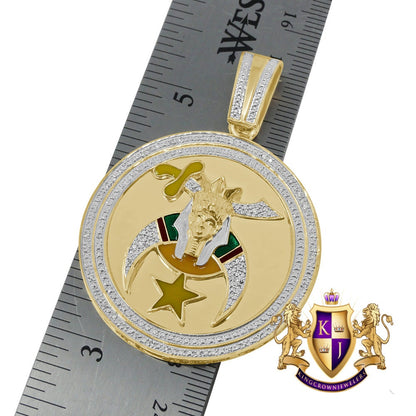 Men's Real Genuine Diamond 20+ Grams Shriners Freemasonry Masonic Freemason Pendent 10K Gold Over Charm 2.30''