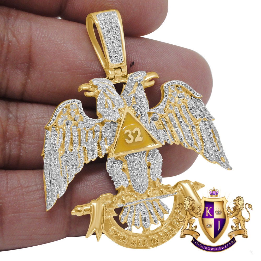 Real Genuine Authentic Diamond 24+ Grams Scottish Rite 32nd Degree Masonic Eagle Freemason Pendent Charm 2.10''