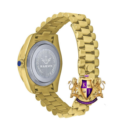 Men's Full Stainless Steel MOP Dial Gold Tone Simulated Diamond 40mm Presidential Watch