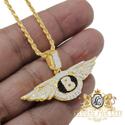 Mens Real Genuine Sterling Silver Simulated Diamonds Flying B Symbol Logo Mini Custom Charm Pendent