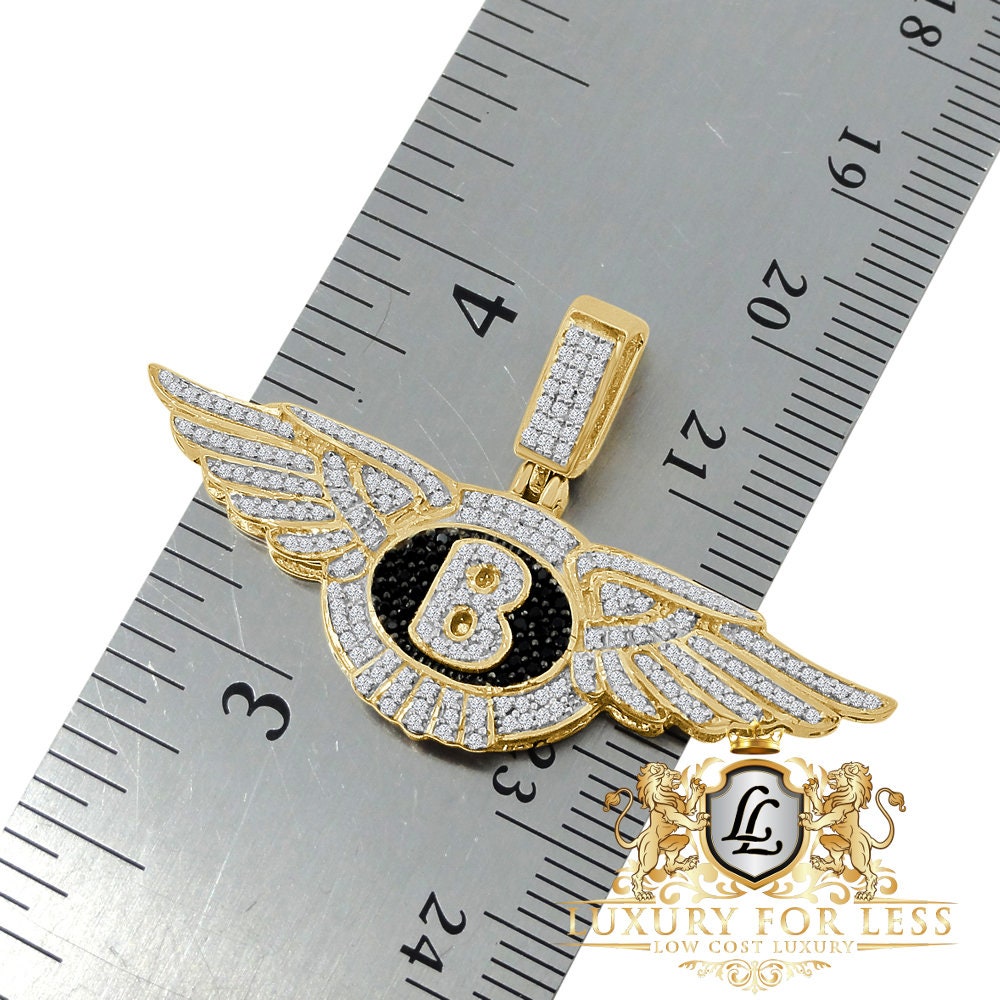 Mens Real Genuine Sterling Silver Simulated Diamonds Flying B Symbol Logo Mini Custom Charm Pendent