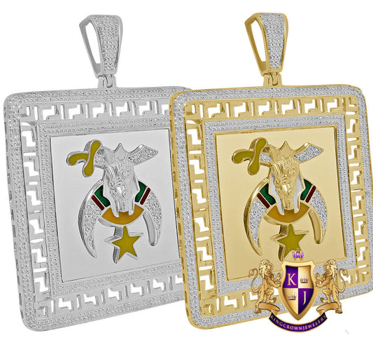 Real Genuine Diamonds Shriners Freemasonry Masonic Freemason Men's Frame Style Pendent Charm 2.75''