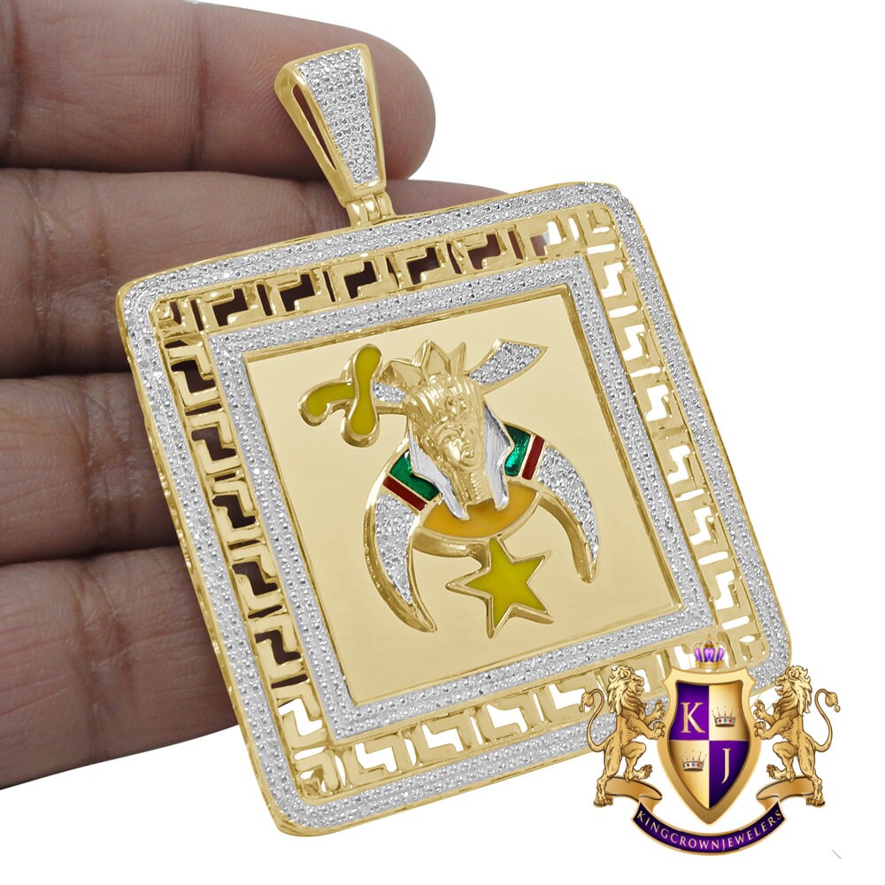 Real Genuine Diamonds Shriners Freemasonry Masonic Freemason Men's Frame Style Pendent Charm 2.75''