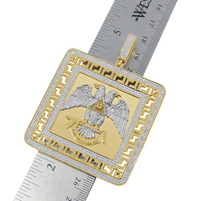 Men's Real Genuine Diamond Scottish Rite 32nd Degree Masonic Eagle Freemason Frame Style Pendent Charm 2.75''