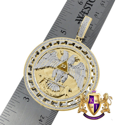 Real Genuine Diamond Scottish Rite 32nd Degree Masonic Eagle Freemason Round Greek Pendent Charm 2.60''