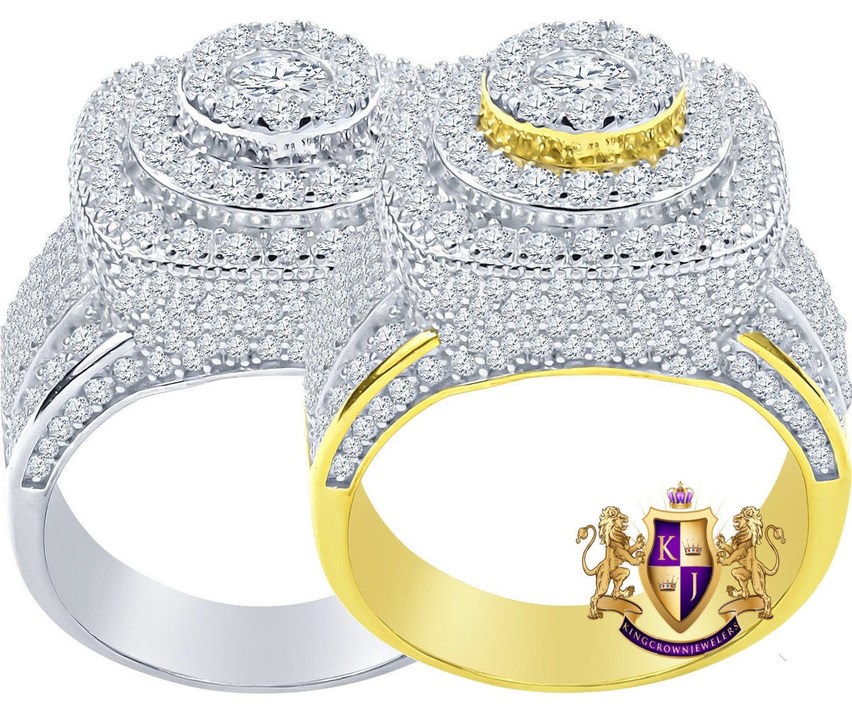 Men's Big Bold Real Genuine Sterling Silver Simulated Diamond 14K Gold Finish Wedding Engagement Ring Band